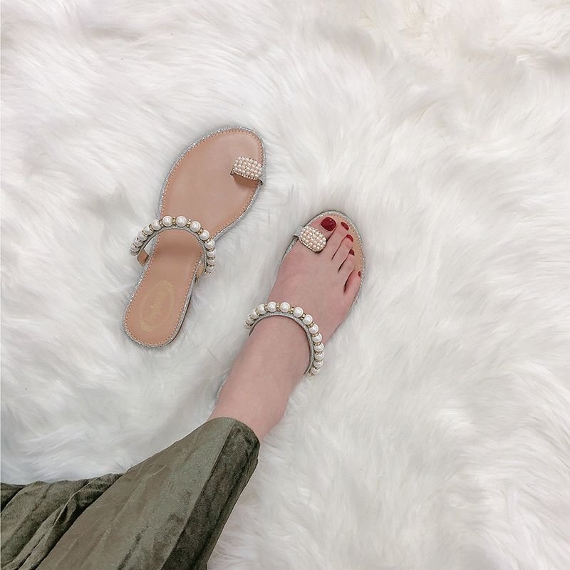 画像2: women's pearl flat bottom slippers Sandalレディース パール付きフラットサンダル スリッパ シューズ・靴 サンダルレディース 女性用 シューズ  (2)