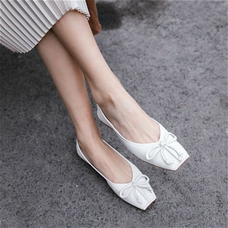 画像3: women's  Full leather bow flat pumps  shoes レザーボウリボン付きフラットパンプス　バレーシューズ (3)