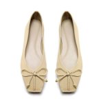 画像1: women's  Full leather bow flat pumps  shoes レザーボウリボン付きフラットパンプス　バレーシューズ (1)