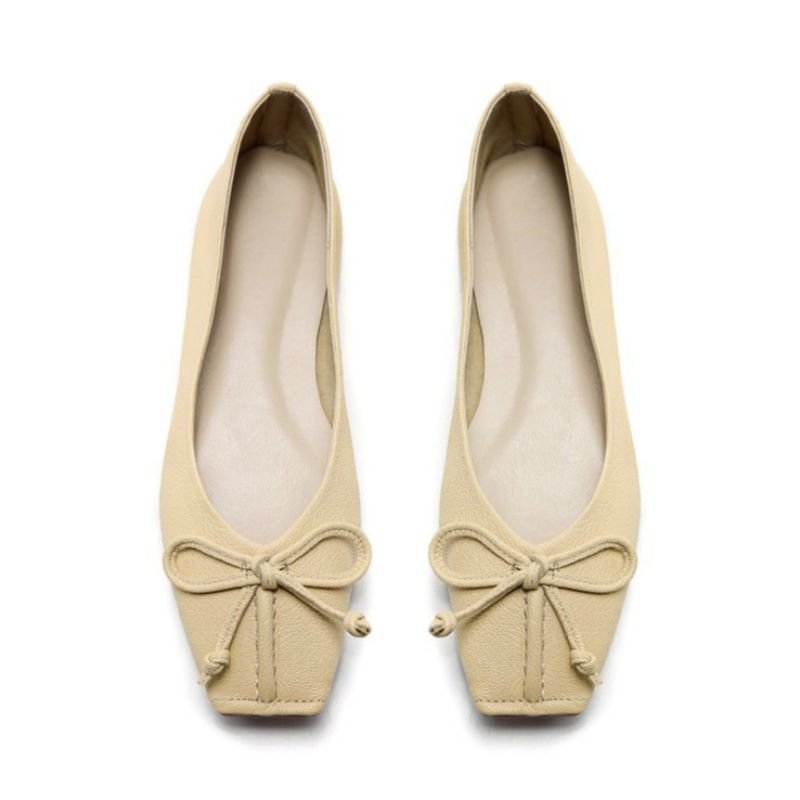 画像1: women's  Full leather bow flat pumps  shoes レザーボウリボン付きフラットパンプス　バレーシューズ (1)