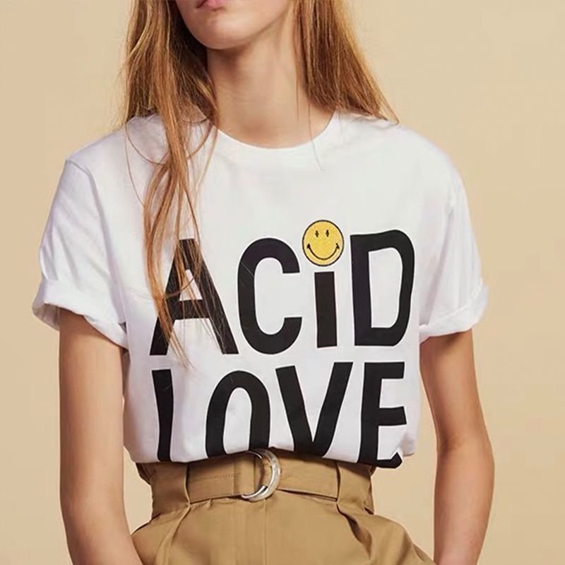 画像2: Logo & Smile Print T-shirt short-sleeved　ロゴ＆スマイルプリントラウンドネック半袖Tシャツ (2)