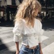 画像4: shell buckle white shirt female puff sleeve shirtシェルバックルホワイトパフスリーブシャツ　ブラウス　 (4)