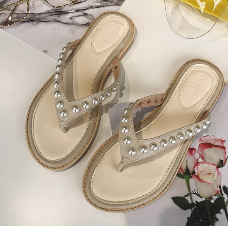 画像5: Women's Pearl with Tong Flat Sandals パール付きフラットトングサンダル (5)