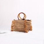 画像7:  woman straw tassel  Totes tote houlder Handbag　タッセル付トートショルダーカゴ　籠　かごスモール２WAYバック　 (7)