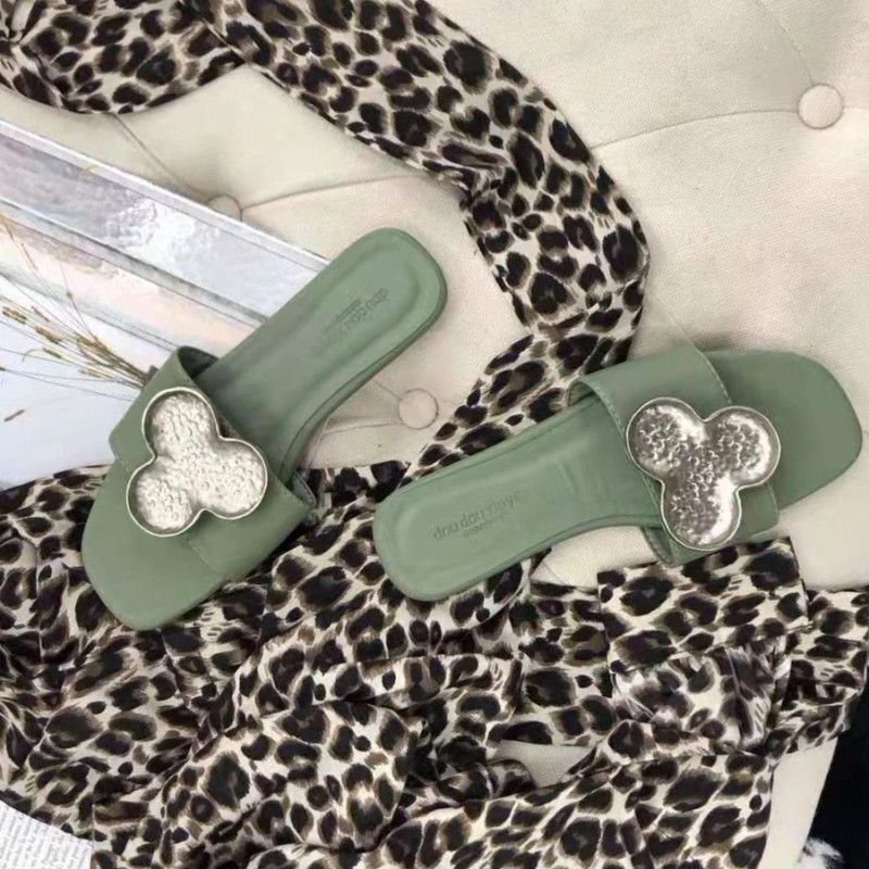 画像10: Women's  metal buckle open toe flat with soft bottom slippers  sandals slide sandals　メタル付きスライドフラットサンダル レディース 女性用 シューズ  (10)