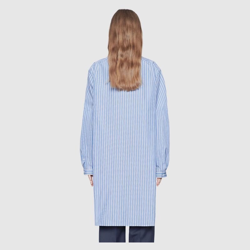画像2: middle section long blue and white striped long-sleeved shirt beaded sequined temperament dressストライプ長袖シャツビーズスパンコール付きシャツ　ブラウス　チュニック　 (2)