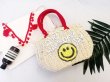 画像2:  Cute Pastoral Style Smiley Letters Hand Strap Bag handbags bagパストラルスタイルスマイル スマイリーレターハンドストラップバッグ トートカゴ　籠　かごトートバック　 (2)