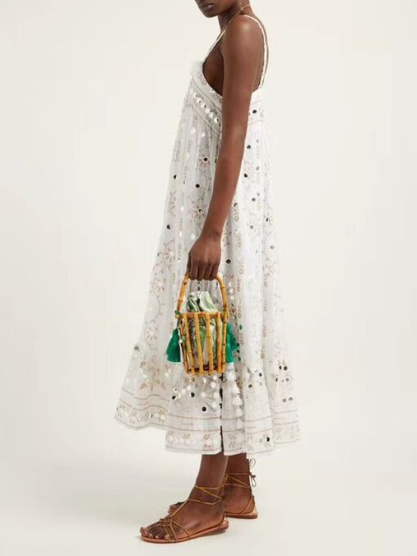 画像2: bamboo handmade tassel handbags bag バンブー タッセル付レトロバケットトートカゴ 籠 かごトートバック  (2)