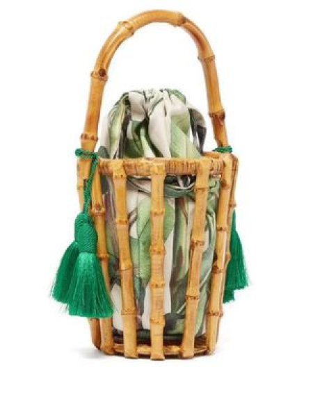 画像1: bamboo handmade tassel handbags bag バンブー タッセル付レトロバケットトートカゴ　籠　かごトートバック　 (1)