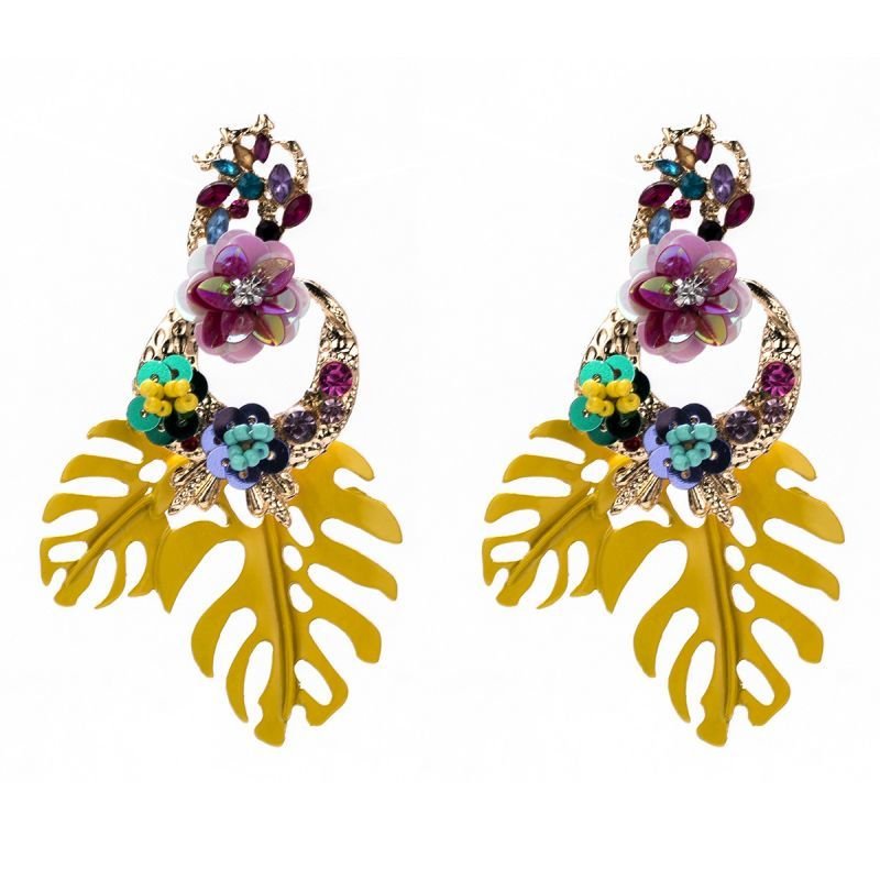 画像5: flower diamond  earrings　エスニック大き目のフラワー＆ラインストーンピアス　イヤリング (5)