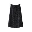 画像6: Women's French retro style floral button polka dot high waist split skirt skirt レオパード　ヒョウ柄膝丈スカート (6)