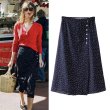 画像1: Women's French retro style floral button polka dot high waist split skirt skirt レオパード　ヒョウ柄膝丈スカート (1)