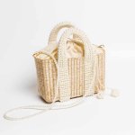 画像4:  straw holiday package woven pearls hand chain bag crossbody shoulder bag　パール 真珠ハンドルトートショルダー２WAYカゴ かご 籠バッグ 　 (4)