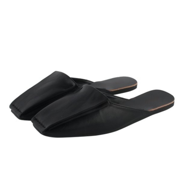 画像1: Women'ssquare head flat slippers outside wearing simple wild Baotou sandalsレザーフラットミュール サンダルスリッパ シューズ・靴 レディース 女性用 シューズ  (1)