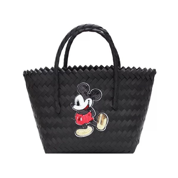 画像1:   Basket tote bag with sequin Mickey Mouse handbag スパンコールのミッキー付トートカゴ　籠ハンドバック (1)