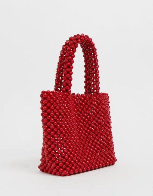 画像6:    handmade beaded black& red small pearl crowd hand bag ブラック＆レッドパールハンドメイドトートショルダーハンドバック (6)