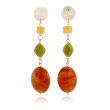 画像2:  acrylic  long coral red oval pierce earrings エスニックロングアクリルラインストーンピアス　イヤリング (2)