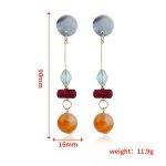 画像4: retro Morandi long amber beads acrylic wood handmade blooming tassels  pierce earrings エスニックロングアクリルラインストーン＆ウッドピアス　イヤリング (4)