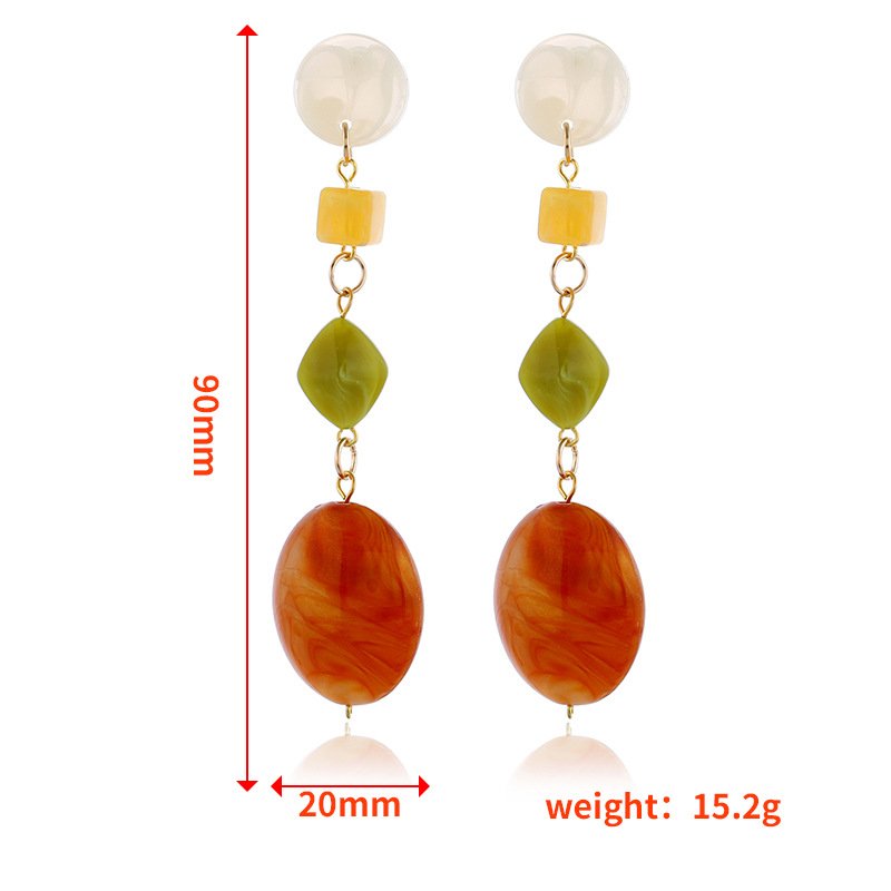 画像4:  acrylic  long coral red oval pierce earrings エスニックロングアクリルラインストーンピアス イヤリング (4)