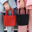 画像1:    handmade beaded black& red small pearl crowd hand bag ブラック＆レッドパールハンドメイドトートショルダーハンドバック (1)