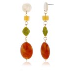 画像3:  acrylic  long coral red oval pierce earrings エスニックロングアクリルラインストーンピアス　イヤリング (3)