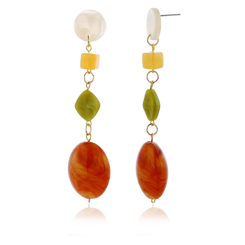 画像3:  acrylic  long coral red oval pierce earrings エスニックロングアクリルラインストーンピアス イヤリング (3)