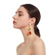画像1:  acrylic  long coral red oval pierce earrings エスニックロングアクリルラインストーンピアス　イヤリング (1)