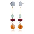 画像3: retro Morandi long amber beads acrylic wood handmade blooming tassels  pierce earrings エスニックロングアクリルラインストーン＆ウッドピアス　イヤリング (3)