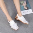 画像4: women's   low-heeled irregular fringed lace leather fairy shoes flat pumps  shoesバックベルト レースアップ フワフワフリンジサンダル パンプス  (4)