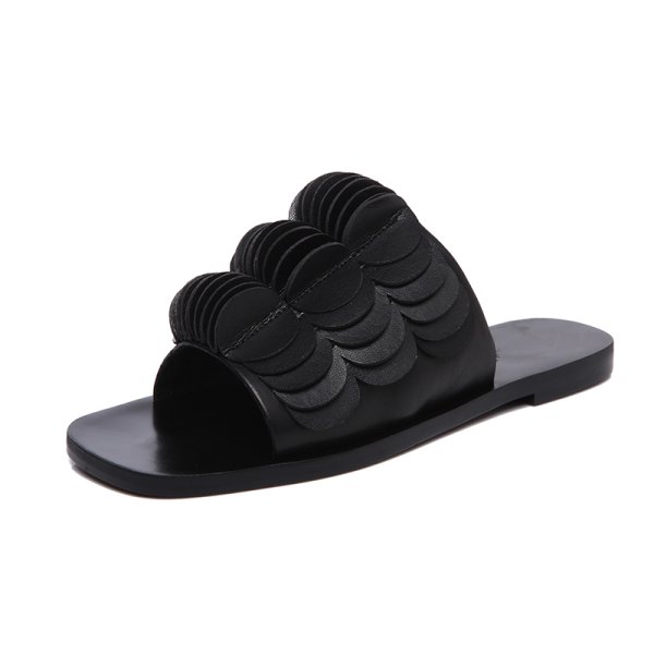 画像1: Women's outside wearing a word flat bottom leather slippers  sandals  ユニークデザインレザーフラット サンダルスリッパ シューズ・靴 レディース 女性用 シューズ  (1)