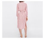 画像3:  Women's  simple commuter lazy women single-breasted vertical stripes slim waist striped shirt dress膝下丈ロング長袖ストライプシャツドレス　ワンピース (3)