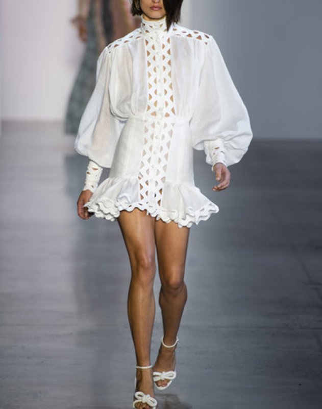 画像5:  Women's  air elegant temperament stitching hollow wave ruffled waist stand collar dress　フリルウエストスタンドカラーミニドレスワンピース (5)