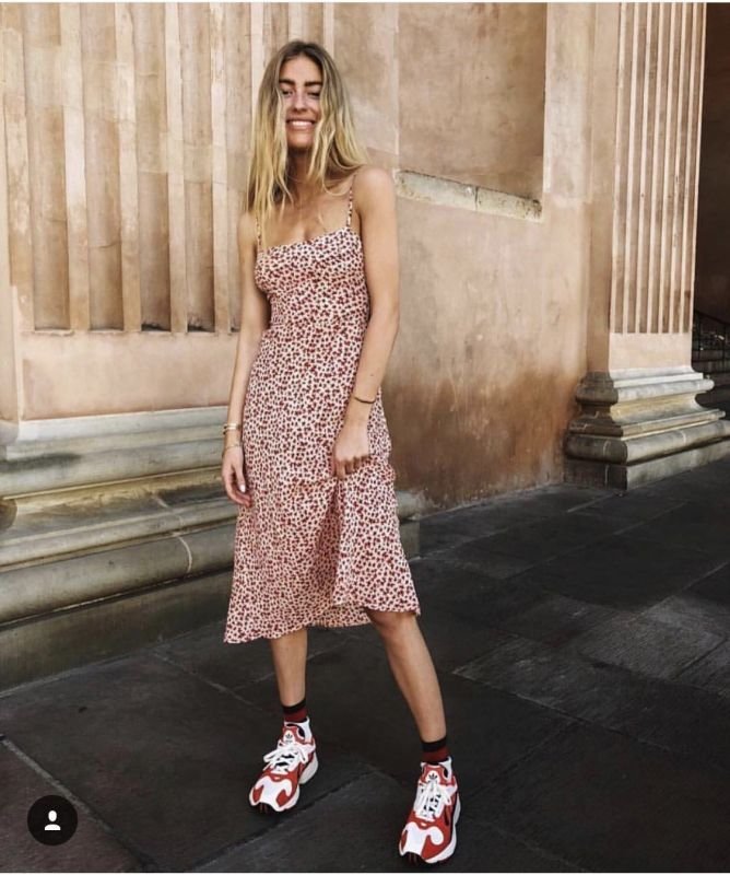 画像3:  Women's maple leaf small floral print camisole dress   花柄キャミソールドレスロングフィッシュテール ワンピース (3)