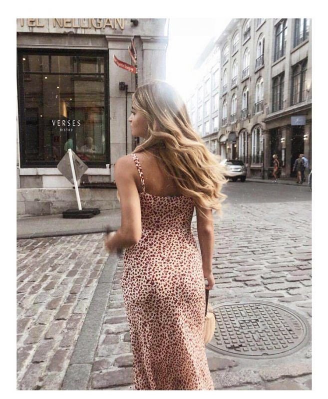 画像5:  Women's maple leaf small floral print camisole dress   花柄キャミソールドレスロングフィッシュテール ワンピース (5)