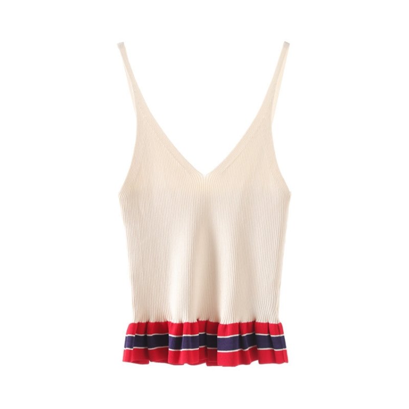 画像5: women's  ruffled sweet knit  Tank top トリコロールカラーフリルタンクトップニット　セーター (5)