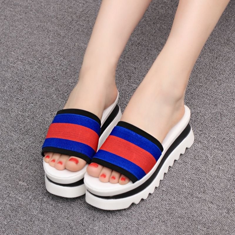 画像7: Women's wedge with casual platform sandals slippers  プラットフォーム厚底オープントゥ カジュアルサンダル　スリッパ シューズ・靴 レディース 女性用 シューズ  (7)