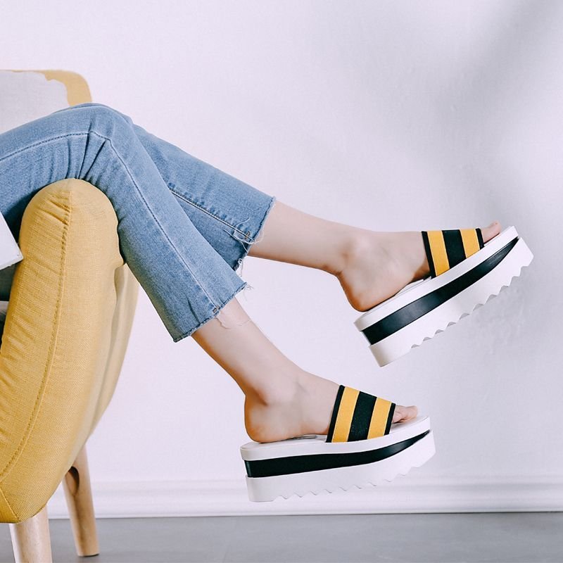 画像5: Women's wedge with casual platform sandals slippers  プラットフォーム厚底オープントゥ カジュアルサンダル　スリッパ シューズ・靴 レディース 女性用 シューズ  (5)