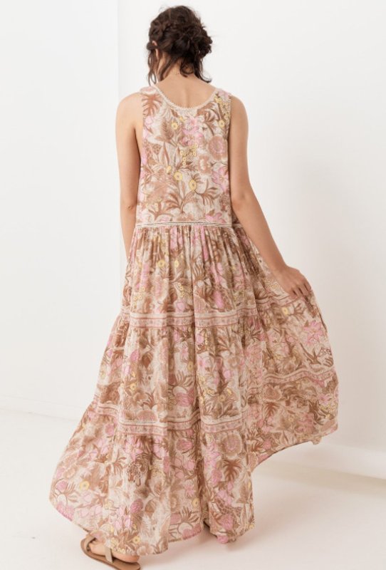 画像2:  Women's positioning printing sleeveless printed dress long dress フローラル花柄ロング マキシ丈ドレス ワンピース フローラル ボヘミアン (2)