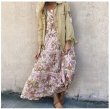 画像4:  Women's positioning printing sleeveless printed dress long dress　フローラル花柄ロング マキシ丈ドレス ワンピース　フローラル　ボヘミアン (4)