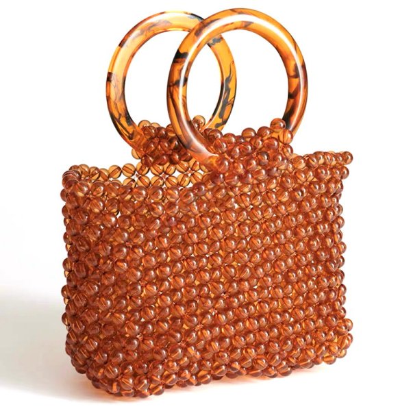 画像1:  transparent beads cute ring handbags ビーズ&リングハンドルオープンバッグ ハンドメイドトートバック (1)