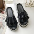 画像5: women's rhinestone thick bottom muffin open toe gather sandals support outdoor slippers ラインストーン付ギャザープラットホーム厚底フラットサンダルスリッパ サボ (5)