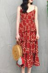 画像2:  Women's dot printing sleeveless printed dress long dress　ドット水玉柄ロング マキシ丈ドレス ワンピース　フローラル　ボヘミアン (2)