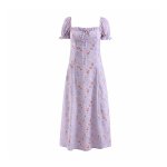 画像1:  Women's  French retro small floral light purple split dress long dress　フローラルロング マキシ丈ドレス ワンピース　ボヘミアン (1)