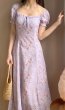 画像3:  Women's  French retro small floral light purple split dress long dress　フローラルロング マキシ丈ドレス ワンピース　ボヘミアン (3)