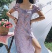 画像2:  Women's  French retro small floral light purple split dress long dress　フローラルロング マキシ丈ドレス ワンピース　ボヘミアン (2)