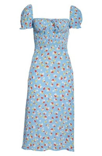 画像1:  Women's  French style elegant temperament  retro print puff sleeves with bow open fork holiday dress　フローラルパフスリーブドレス ワンピース　ボヘミアン (1)
