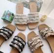 画像5: women's Flat with chic small fragrance pearl slippers フラットパール付きサンダル　スリッパ サボ (5)