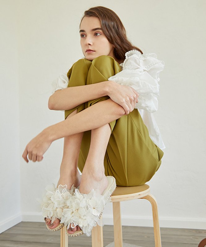 画像2: women's  flowers fairy cake thick bottom hemp straw flat sandals フラワーフラットフェアリーサンダル スリッパ サボ (2)