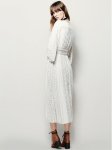 画像5:  Women's V-neck Bohemian white fairy dress High waist dress long dress   Vネックボヘミアン　エスニック膝下丈ドレス ワンピース　 (5)