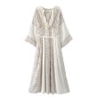 画像1:  Women's V-neck Bohemian white fairy dress High waist dress long dress   Vネックボヘミアン　エスニック膝下丈ドレス ワンピース　 (1)